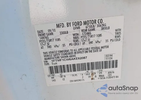 2010 Ford F-150 Xl from USA, damaged, VIN 1FTMF1CW6AKE62087